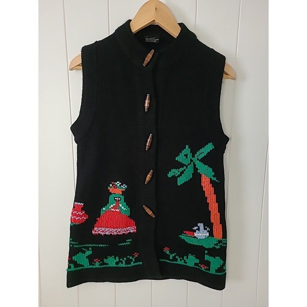 Vtg 70s 80s Bronson of California Sweater Womens Medium Knit Sleeveless Toggle